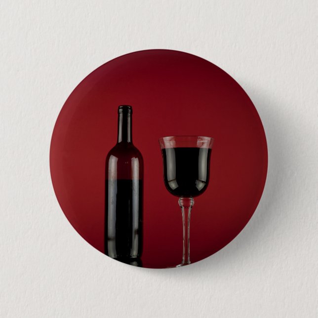 Wine red glass bottle 6 cm round badge (Front)
