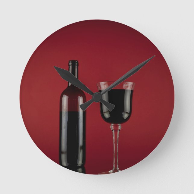 Wine red glass bottle round clock (Front)