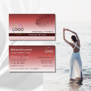 Wine Red Gradient Palm Leaf with Logo Professional Business Card