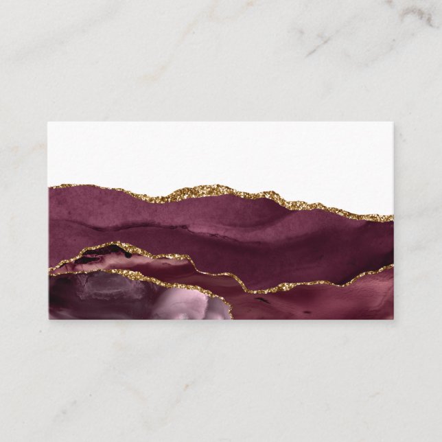 Wine Red Marble Agate Golden Glitter Stylish Glam Business Card (Front)