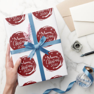 Wine Red Merry Christmas Elegant Circles Wrapping Paper