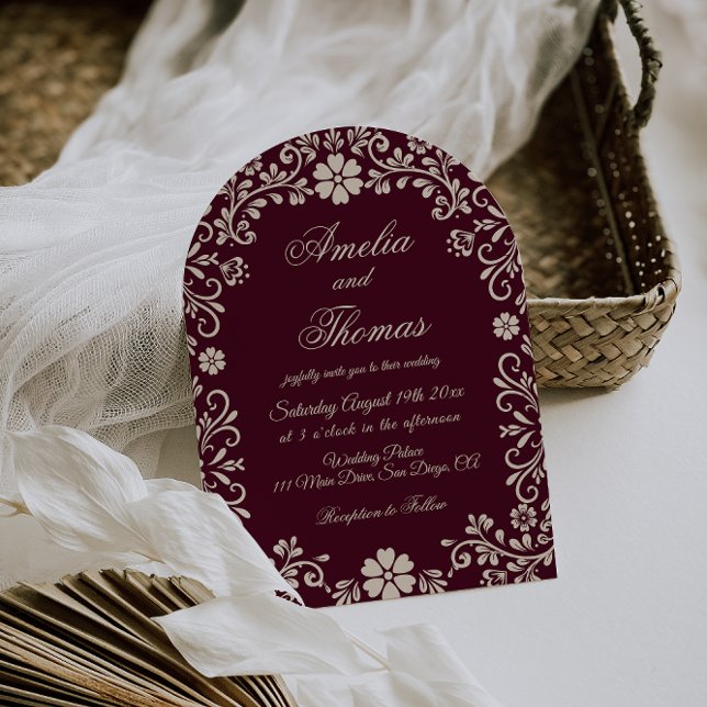 Wine Red Mexican Floral Wedding Invitation (Creator Uploaded)