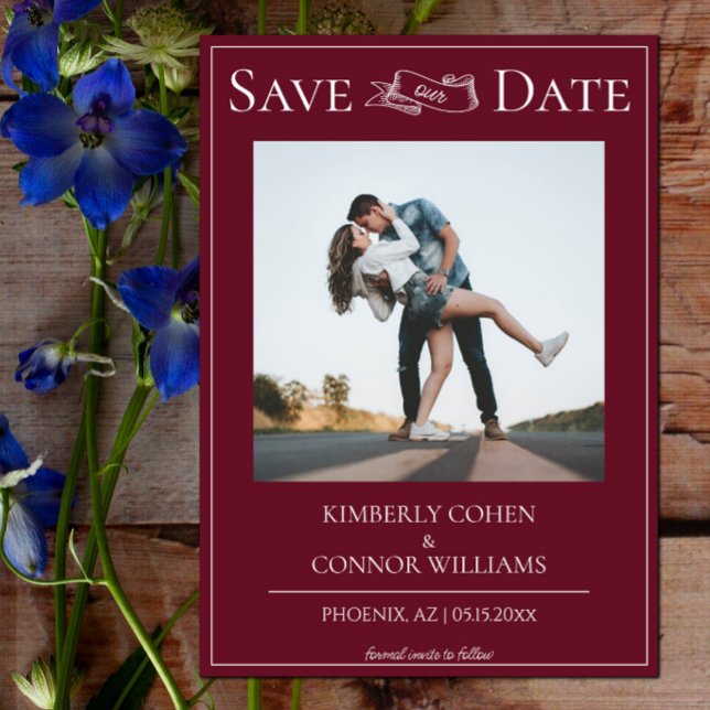 Wine Red Modern Photo Save the Date (Wine Red Modern Photo Save the Date)