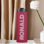 Wine Red Modern Typography Personalised Name Thermal Tumbler<br><div class="desc">Keep hot beverages hot and cold beverages cold with this trendy,  insulated thermal tumbler that is a wine red colour along with name printed in white,  modern  typography. Edit your thermal tumbler and replace name with desired name. Perfect for a birthday gift,  wedding groomsman gift,  etc.</div>
