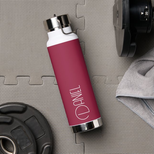 Wine Red Modern Typography Personalised Water Bottle (Gym)
