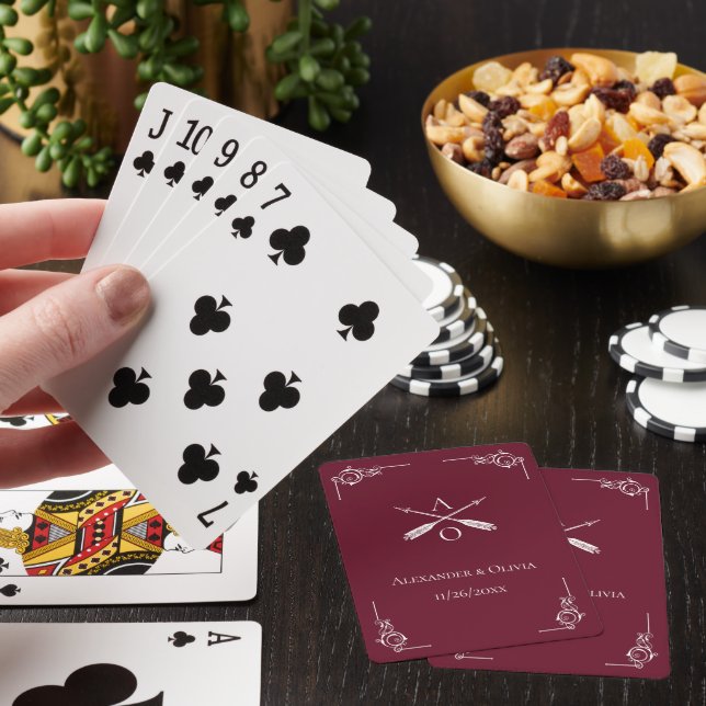 Wine Red Monogram and Arrows Playing Cards (In Situ)