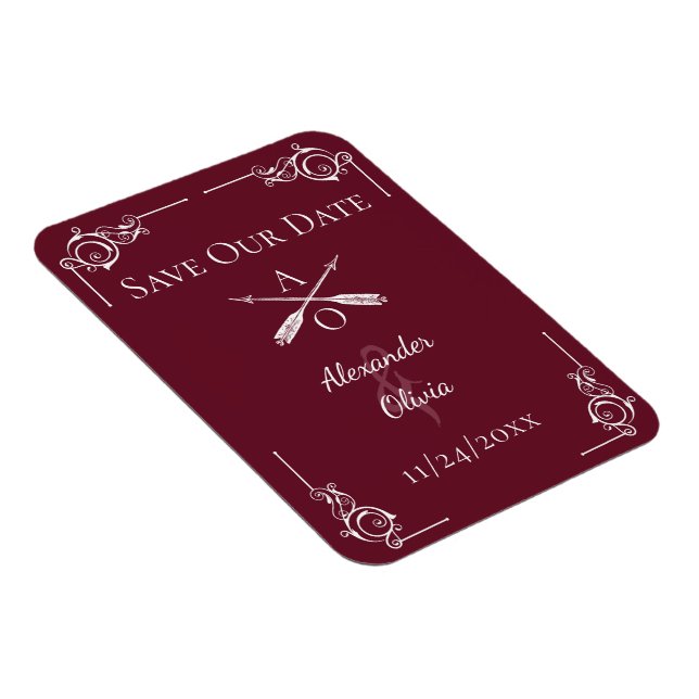 Wine Red Monogram and Arrows Save the Date Magnet (Right Side)