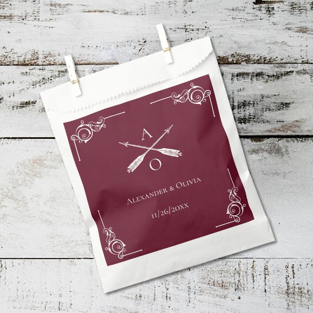 Wine Red Monogram and Arrows Wedding Favour Bags (Wine Red Monogram and Arrows Wedding Favor Bags)