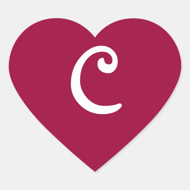 Wine Red Monogrammed Heart Sticker (Front)
