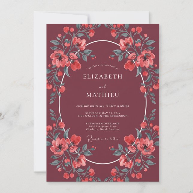 Wine Red Moody Autumnal Wedding Invitation (Front)