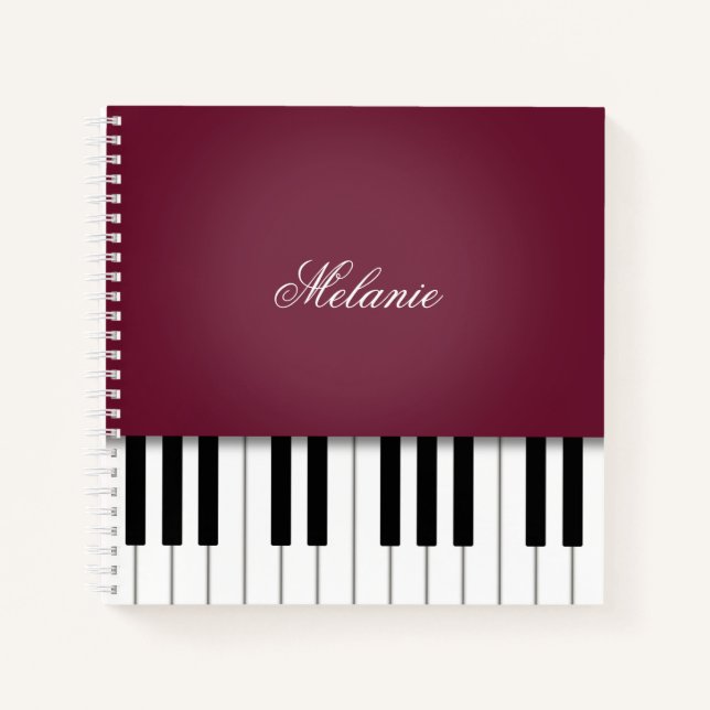Wine Red Piano Music Keyboard Personalised Notebook (Front)