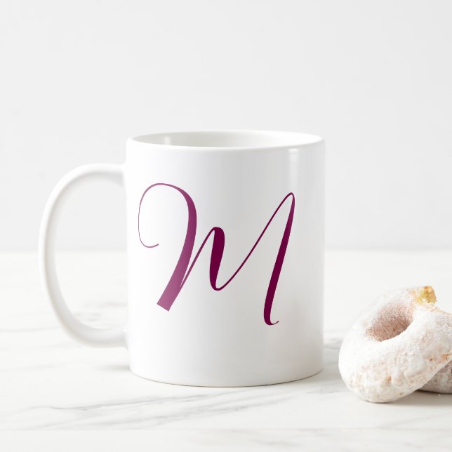 Wine Red Pink Monogram Initial Name Wedding Gift Coffee Mug (With Donut)