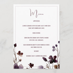 Wine Red Plum Mauve Fall Floral Wedding Menu