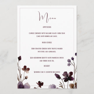 Wine Red Plum Mauve Fall Floral Wedding Menu
