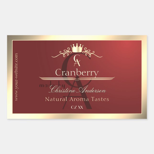 Wine Red Product Label with Gold Frame Monogram (Front)