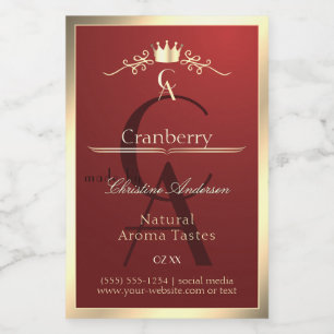 Wine Red Product Label with Gold Frame Monogram