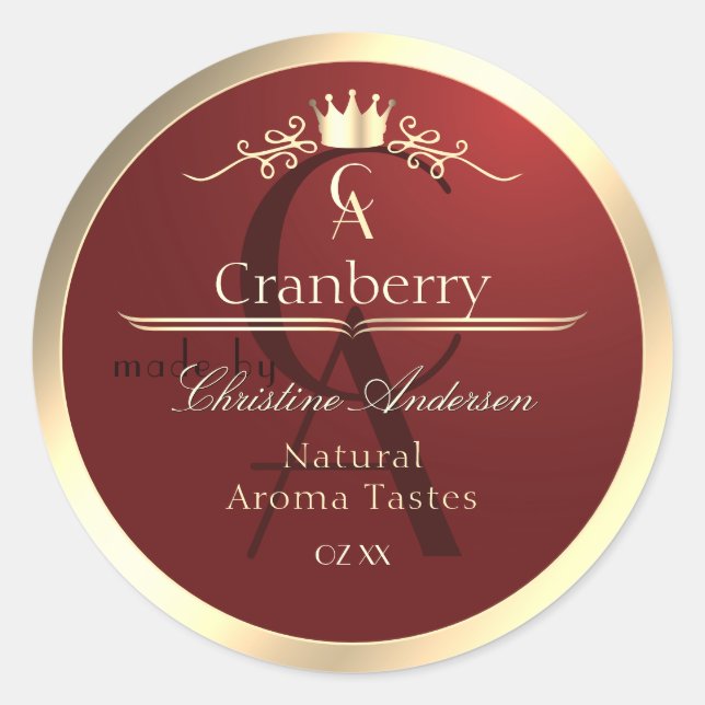 Wine Red Product Label with Gold Frame Monogram (Front)