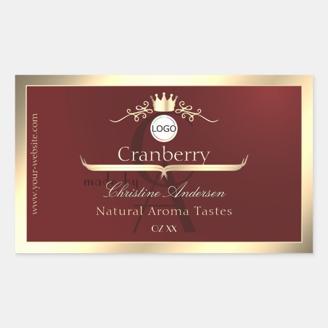 Wine Red Product Labels Gold Frame Logo Monogram (Front)