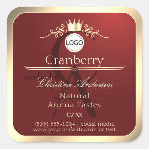 Wine Red Product Labels Gold Frame Logo Monogram