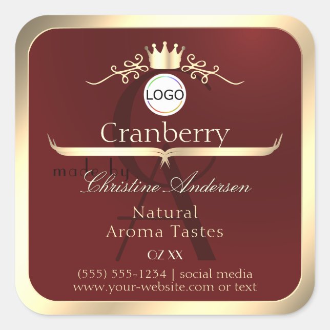 Wine Red Product Labels Gold Frame Logo Monogram (Front)