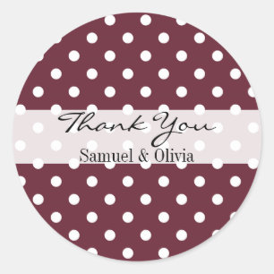 Wine Red Round Custom Polka Dotted Thank You Classic Round Sticker