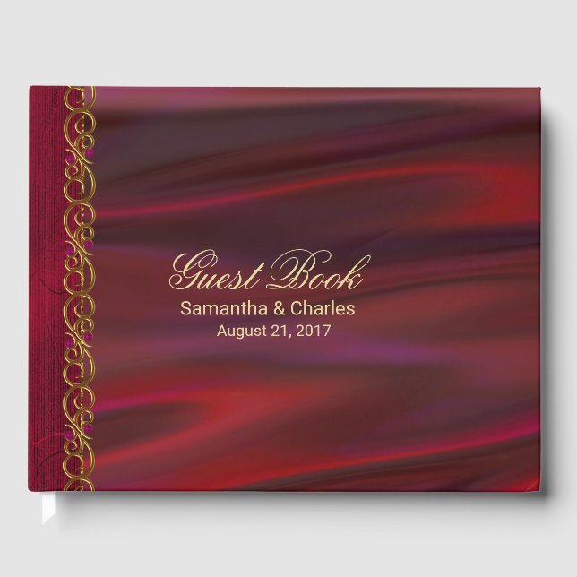 Wine Red Satin Look Wedding Guest Book (Front)