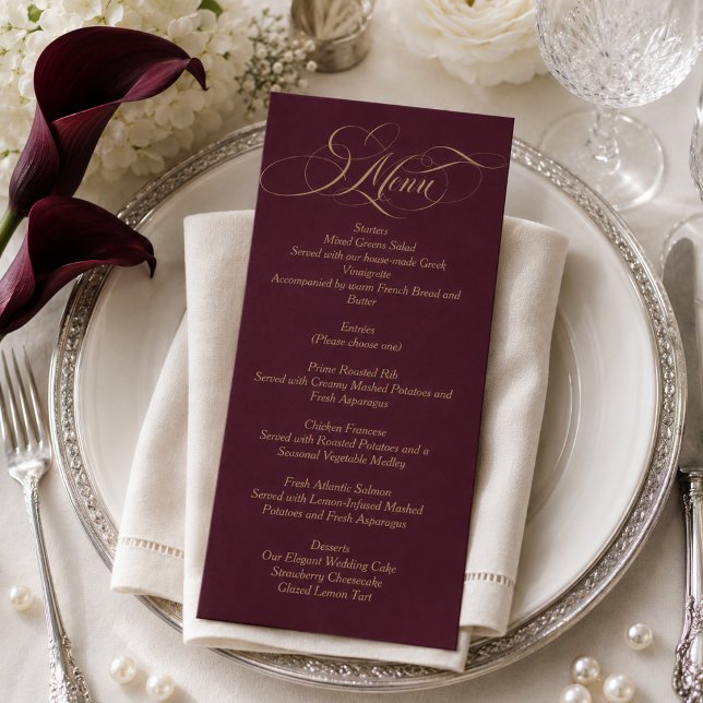 Wine Red Simple Elegant Script Wedding Menu (Creator Uploaded)