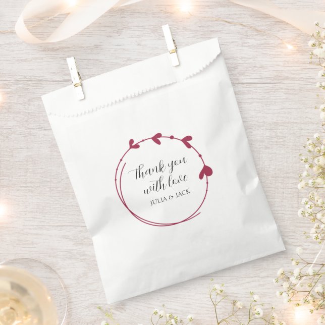 Wine Red Simple Heart Wreath Wedding Favour Bags (Clipped)