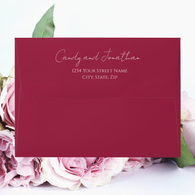 Wine Red Simple Style Modern Script Wedding Envelope (In Situ Flowers)