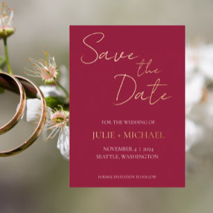 Wine Red Simple Style Wedding Save the Date