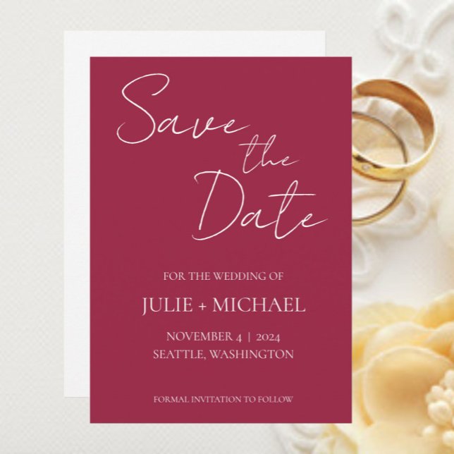 Wine Red Simple Style Wedding Save The Date (In Situ Wedding)