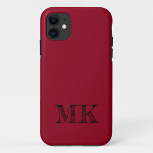Wine Red Solid Colour   Minimal Initial  iPhone 11 Case