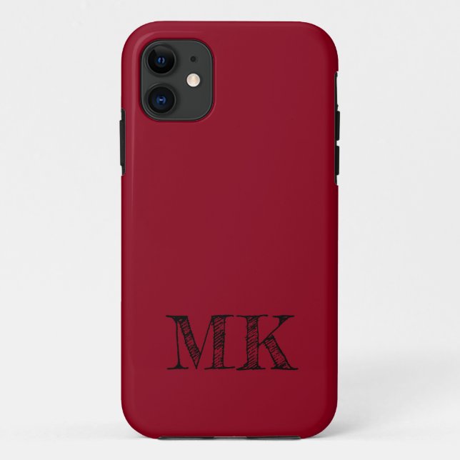 Wine Red Solid Colour | Minimal Initial  Case-Mate iPhone Case (Back)
