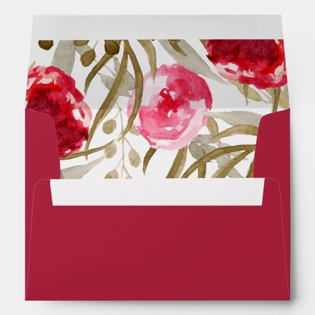 Wine Red Spring Floral Wedding Envelope (Back (Bottom))