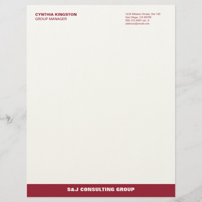Wine red stripe ecru professional business company personalized letterhead (Front)