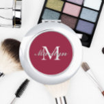 Wine Red Stylised Bridesmaid Monogram Compact Mirror<br><div class="desc">A personalised compact mirror for your wedding bridesmaid or maid of honour that has her initial and name stylised on a trendy,  wine red colour background. Edit to replace initial and name. Select your compact mirror style.</div>