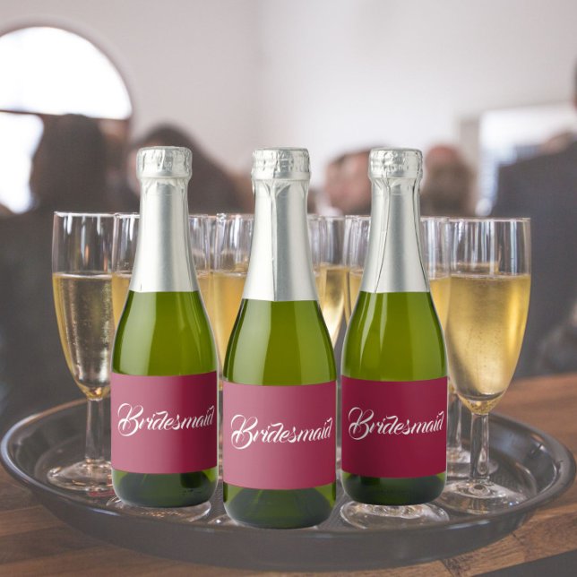 Wine Red Stylised Script Wedding Bridesmaid Sparkling Wine Label (In Situ Wedding)