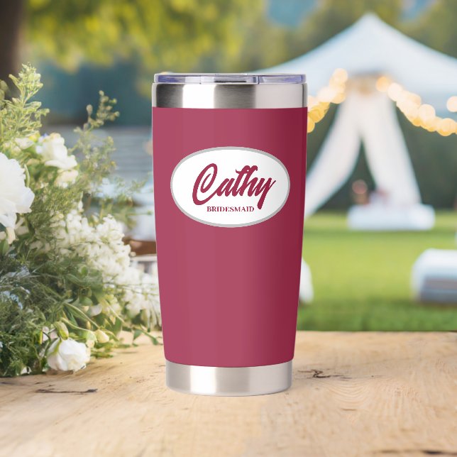 Wine Red Stylised Wedding Bridesmaid Insulated Tumbler (Wedding (Rotated))