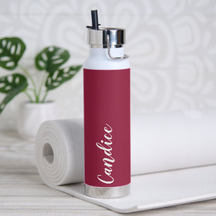 Wine Red Stylised Wedding Bridesmaid Name Water Bottle