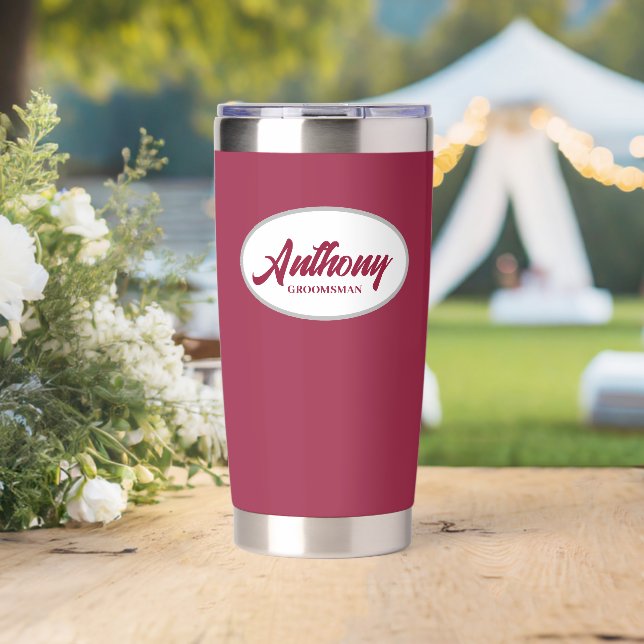 Wine Red Stylised Wedding Groomsman Insulated Tumbler (Wedding (Rotated))