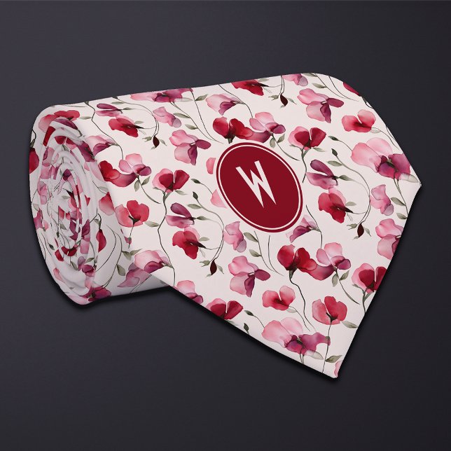 Wine Red Sweet Peas Floral  Tie (Creator Uploaded)
