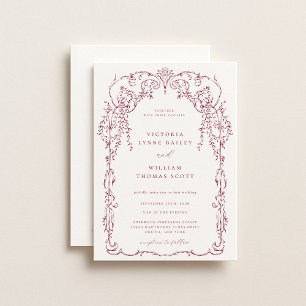 Wine Red Victorian Frame Wedding Invitation