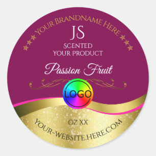 Wine Red Wavy Gold Logo Monogram Product Label