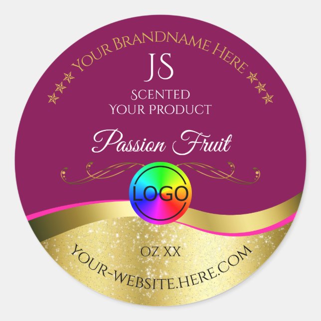 Wine Red Wavy Gold Logo Monogram Product Label (Front)