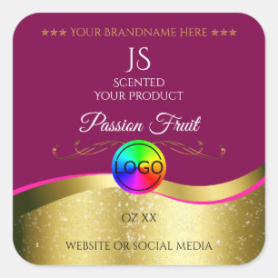 Wine Red Wavy Gold Logo Monogram Product Label