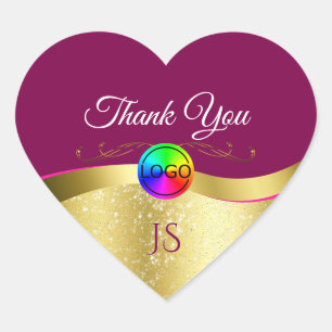 Wine Red Wavy Gold with Logo Monogram Thank You Heart Sticker