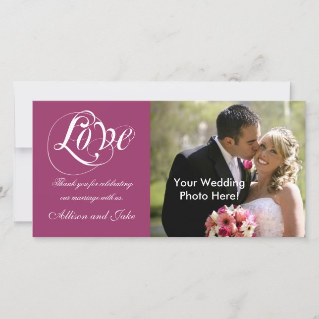 Wine Red Wedding Thank You Photo Card Template (Front)
