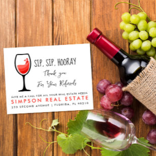 Wine Referral Card, Sip Sip Hooray Business Promo Announcement Postcard