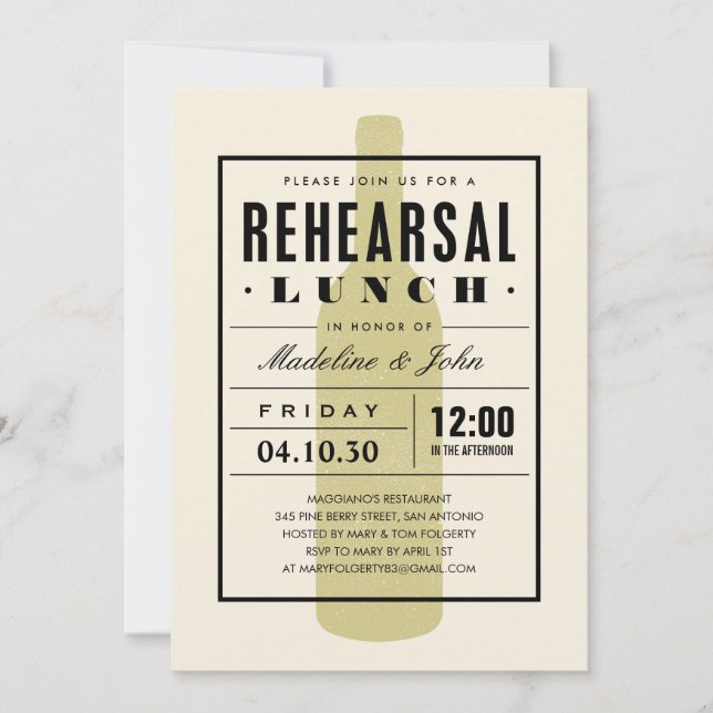 Wine Rehearsal Lunch Invites With a Modern Design (Front)