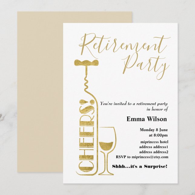 wine, retirement invitation (Front/Back)